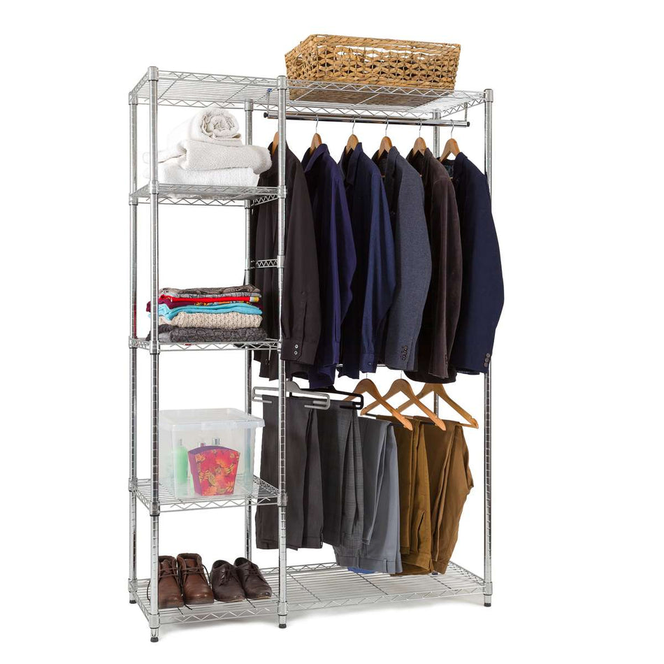 Chrome 5 Tier Clothes Rail With Storage Shelves | 1818mm H x 1203mm W x 457mm D