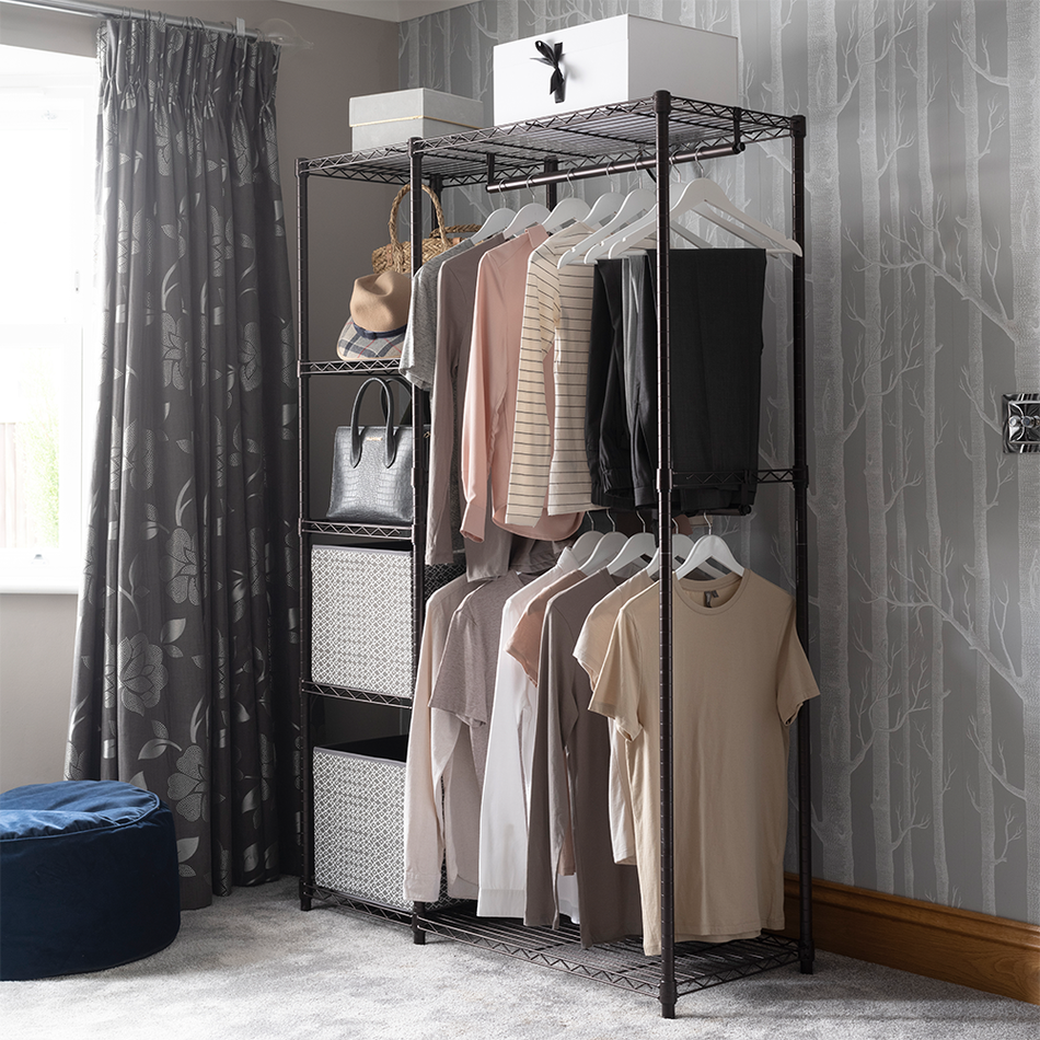 Grey 5 Tier Clothes Rail With Storage Shelves | 1818mm H x 1203mm W x 457mm D