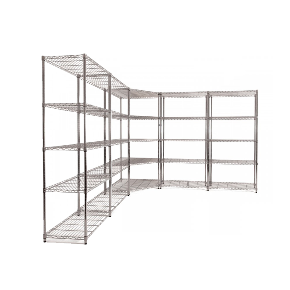 Heavy Duty 5 Tier Chrome Corner Storage Kit 100KG UDL Per Shelf - 1838mm H x 907mm W x 457mm D