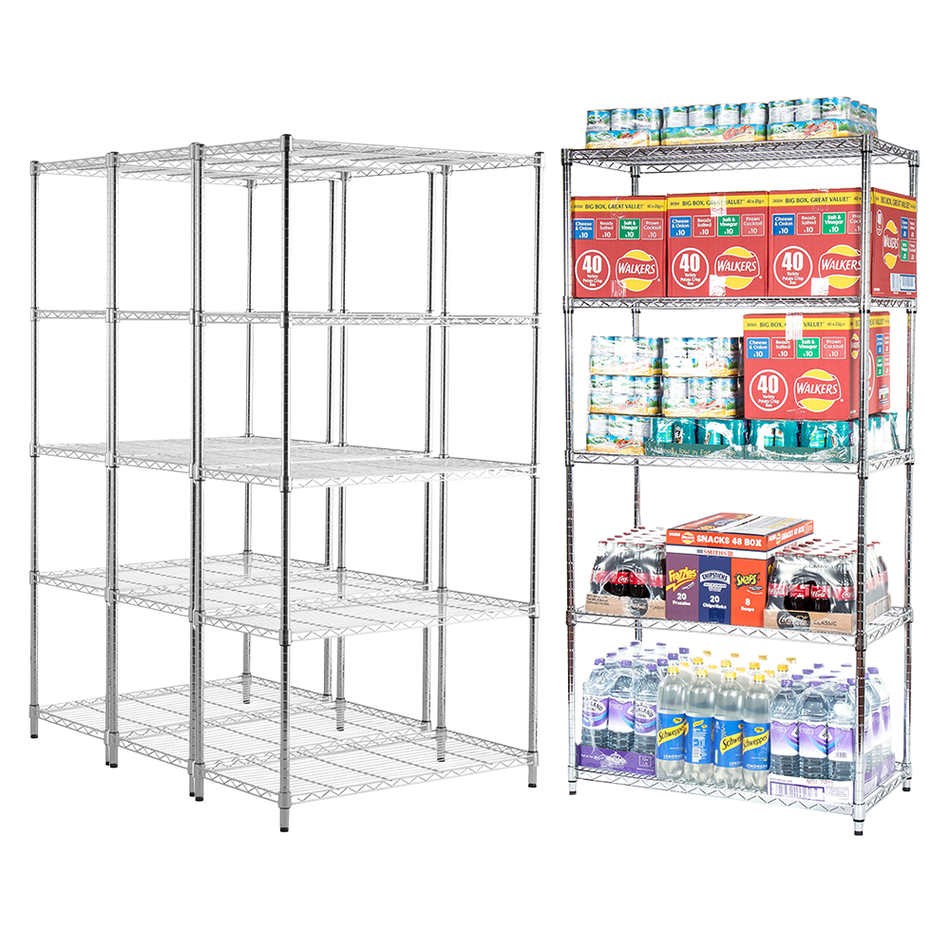 Multi Buy Deal 4 | 10 Units Available  1838mm H x 907mm W x 457mm D - Metal Chrome Wire Shelving Unit 5 Tier