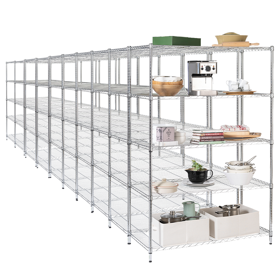 Multi Buy Deal 4 | 10 Units Available  1838mm H x 1212mm W x 609mm D - Metal Chrome Wire Shelving Unit 5 Tier