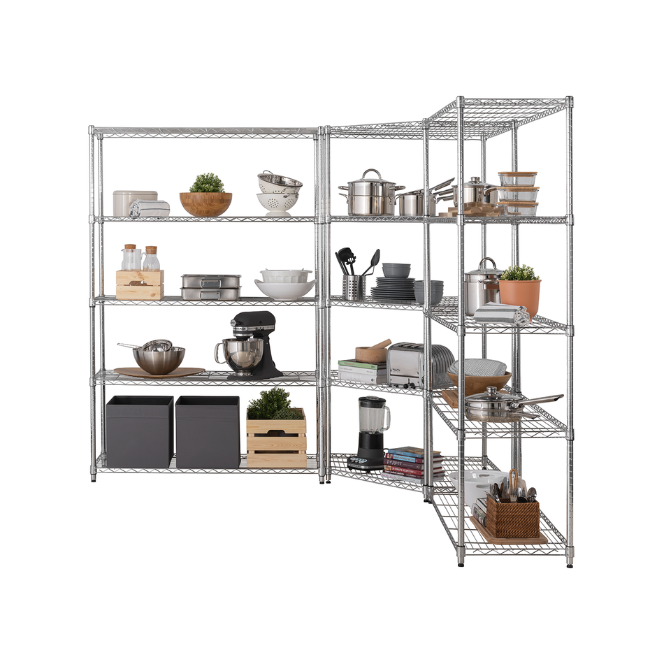 Heavy Duty 5 Tier Chrome Corner Storage Kit 100KG UDL Per Shelf - 1838mm Hx 1212mm W x 457mm D