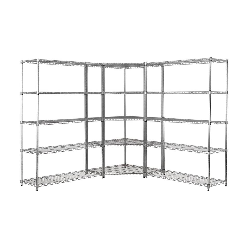 Heavy Duty 5 Tier Chrome Corner Storage Kit 100KG UDL Per Shelf - 1838mm Hx 1212mm W x 457mm D