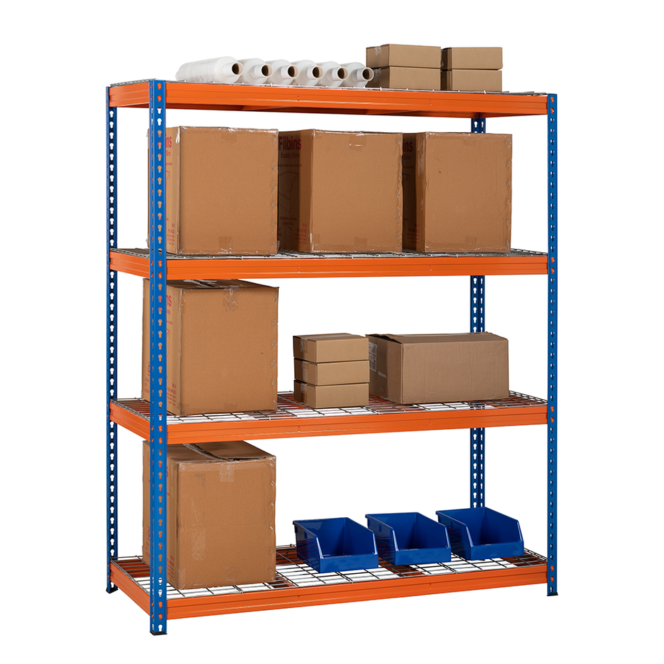 Heavy Duty Industrial Shelving Unit with 4 Wire Mesh Shelves - 1800mm H ...