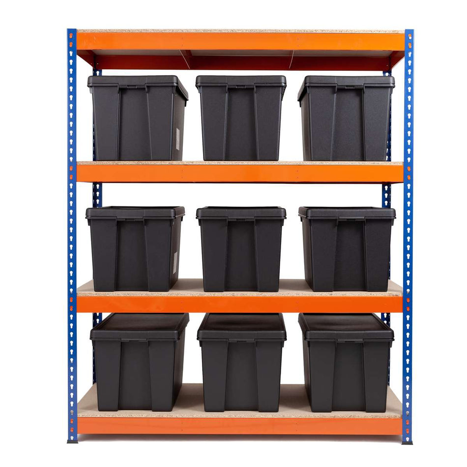 Heavy Duty Shelving Unit 1800mm H x 1500mm W x 600mm D | With 9 of 62Ltr WHAM BAM Storage Boxes